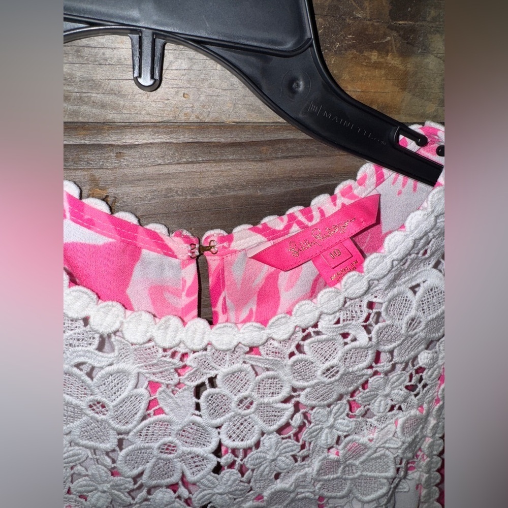 Lilly Pulitzer Caliente Pink White Floral Nala Lace Trimmed Shift Dress 10 - Picture 7 of 9